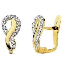 Pendientes oro 18k bicolor bandas con circonita 12mm. [AB3099]