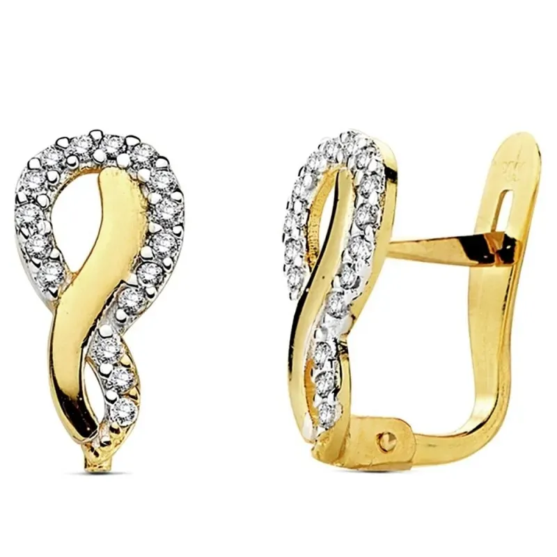 Pendientes oro 18k bicolor bandas con circonita 12mm. [AB3099]