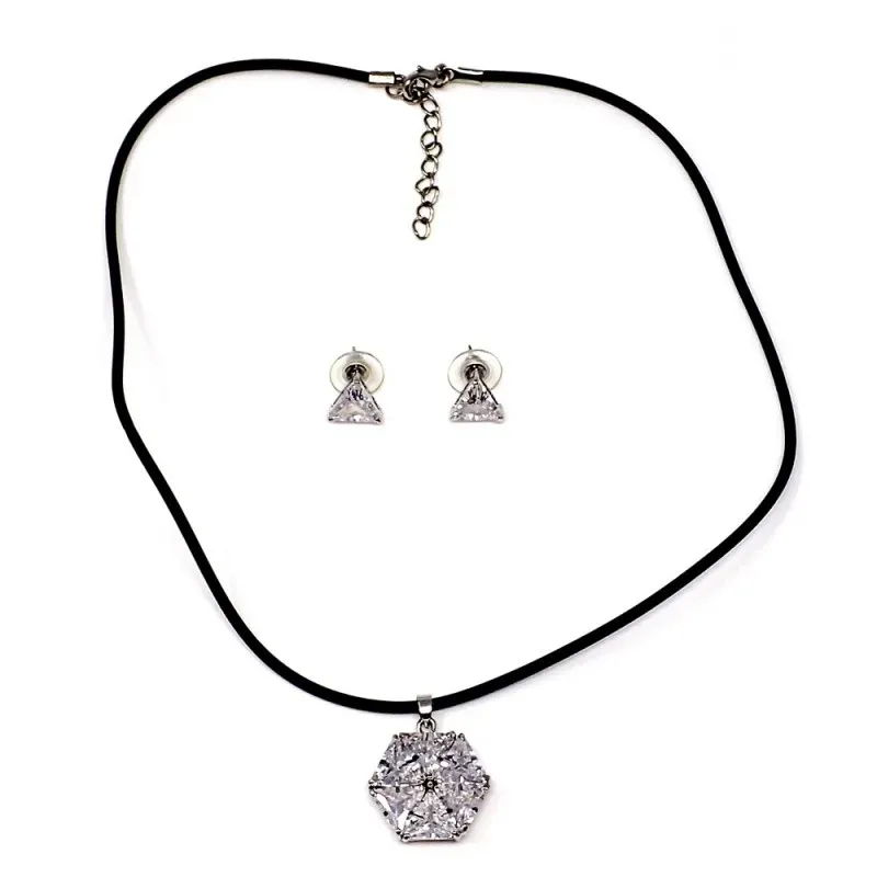 Juego metal rodiado pendientes colgante triángulos cristal [AB9071]