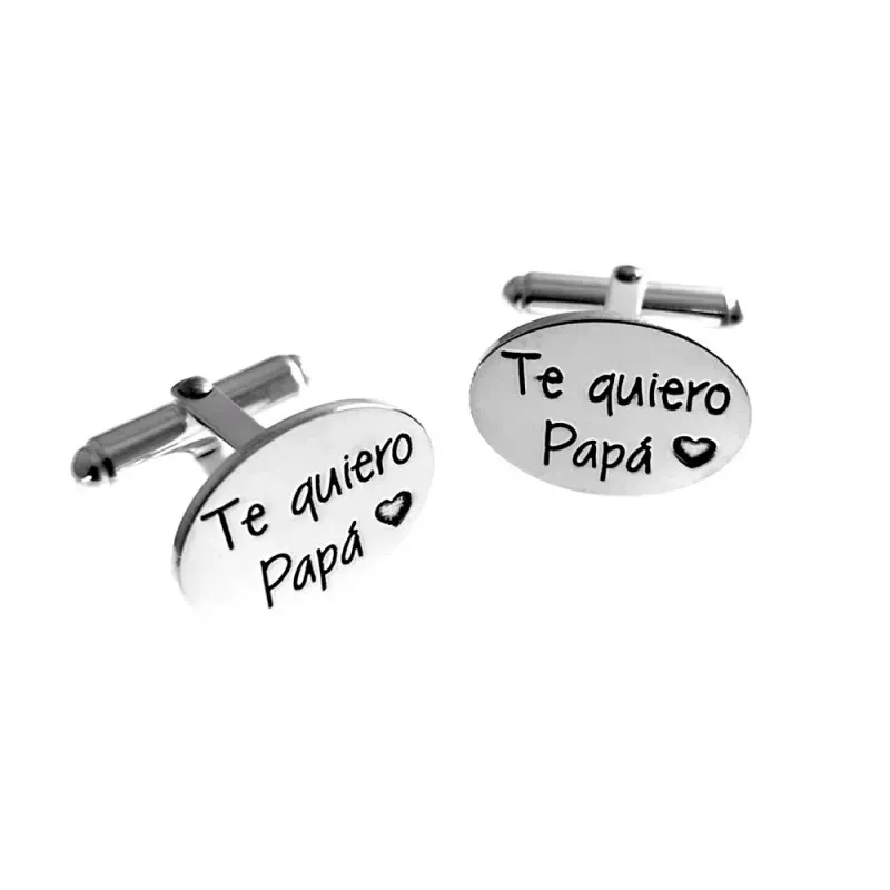 Gemelos plata Ley 925m ovales 19mm. dedicatoria TE QUIERO PAPÁ láser hombre [AC1262]