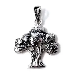 Colgante plata Ley 925m árbol 23mm. olivo mate detalles tallados brillo