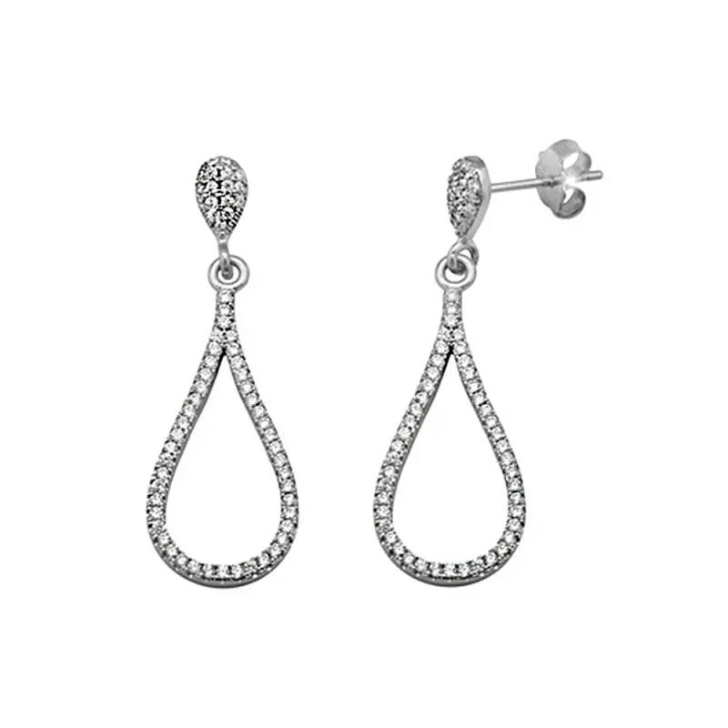 Pendientes plata Ley 925m rodiada largos lágrimas circonitas [AA3852]