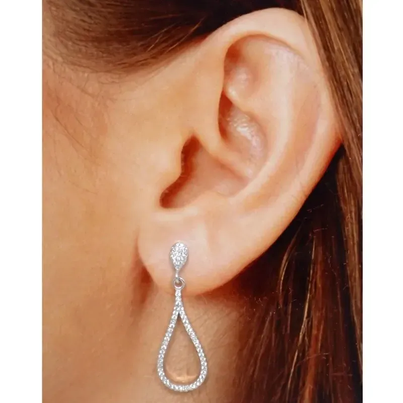 Pendientes plata Ley 925m rodiada largos lágrimas circonitas [AA3852]