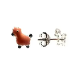 Pendientes plata Ley 925m oveja esmaltada color salmón 9x7mm. niña cierre presión