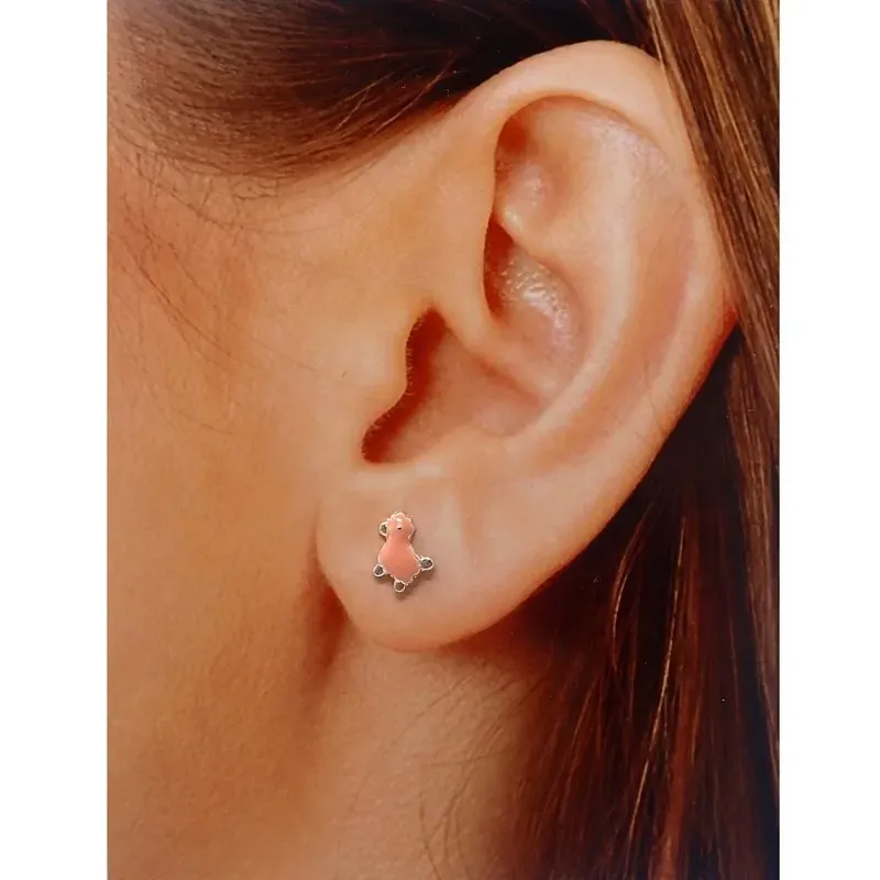 Pendientes plata Ley 925m oveja esmaltada color salmón 9x7mm. niña cierre presión