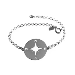 Pulsera plata Ley 925m 18.5cm. brújula rosa de los vientos [AB6193]