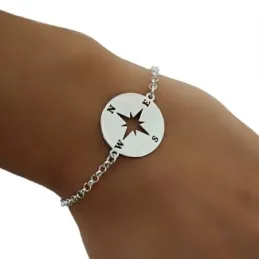 Pulsera plata Ley 925m 18.5cm. brújula rosa de los vientos [AB6193]