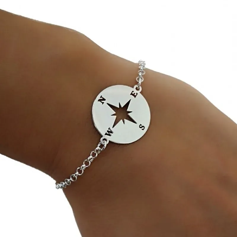 Pulsera plata Ley 925m 18.5cm. brújula rosa de los vientos [AB6193]