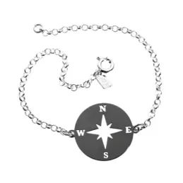 Pulsera plata Ley 925m 18.5cm. brújula rosa de los vientos [AB6193]