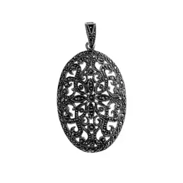 Colgante plata Ley 925m oval 35mm. marquesitas mujer [AC1376]