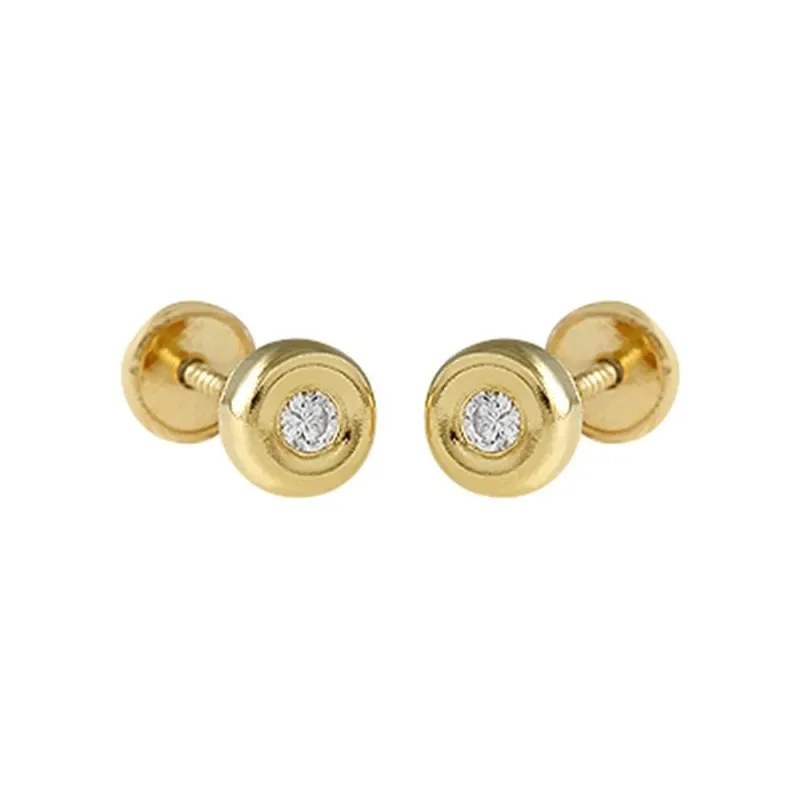 Pendientes Oro Amarillo 18k modelo Aretes de Bebé (2 Circonitas de 3mm.) Medida: 5,85mm.