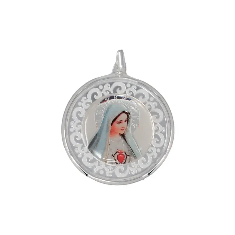 Medalla plata Ley 925m Virgen Fátima 35mm. imagen resina plástica redonda unisex