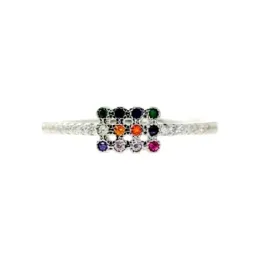 Sortija plata Ley 925m mujer rectángulo centro circonitas colores pie