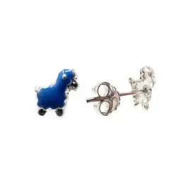 Pendientes plata Ley 925m oveja esmaltada azul 9x7mm. niña cierre presión