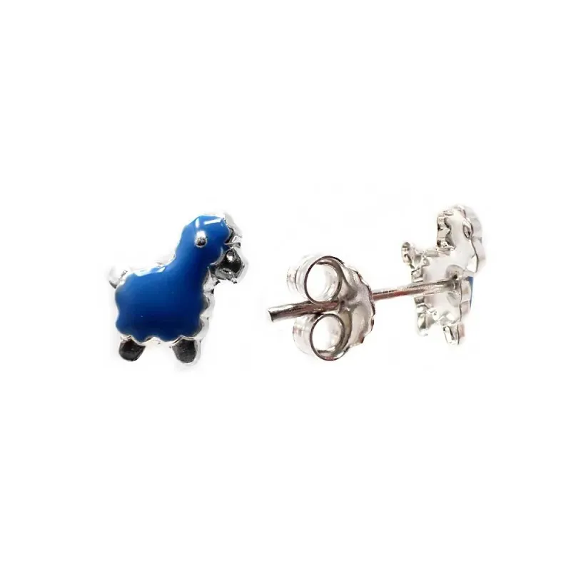 Pendientes plata Ley 925m oveja esmaltada azul 9x7mm. niña cierre presión