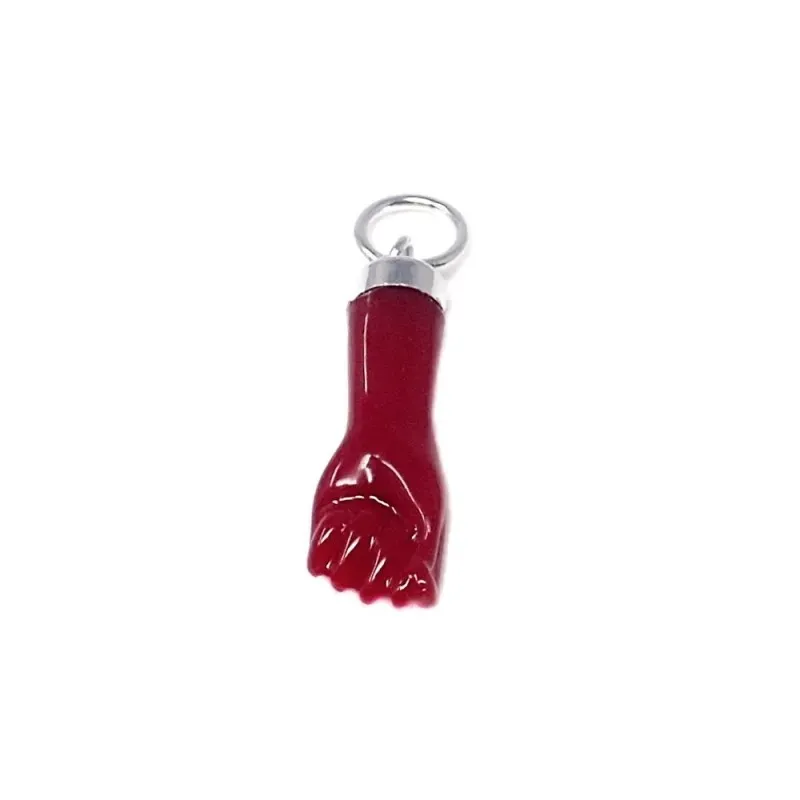 Colgante plata Ley 925m mano puño higa rojo 18mm. sintético [AB6217]