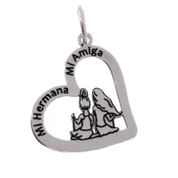 Colgante plata Ley 925m mujer 20 mm. corazón calado detalle hermanas