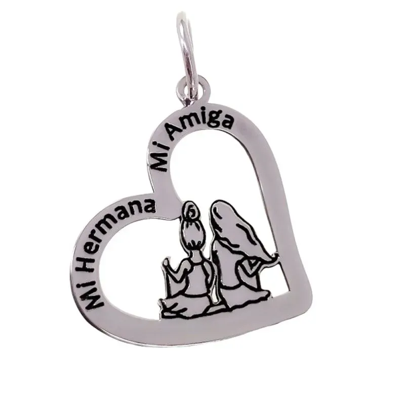 Colgante plata Ley 925m mujer 20 mm. corazón calado detalle hermanas