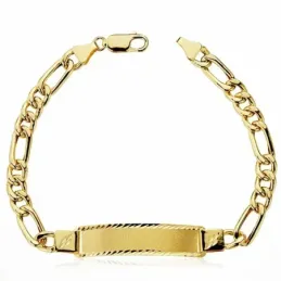 Esclava oro 18k hueca 21.5cm. eslabón alterno 3x1 placa borde tallado
