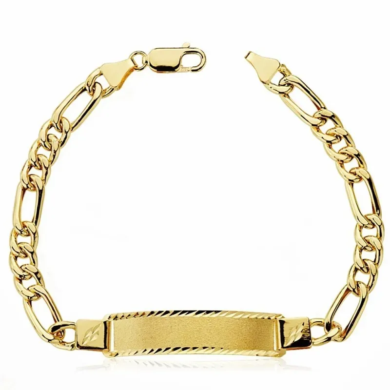 Esclava oro 18k hueca 21.5cm. eslabón alterno 3x1 placa borde tallado