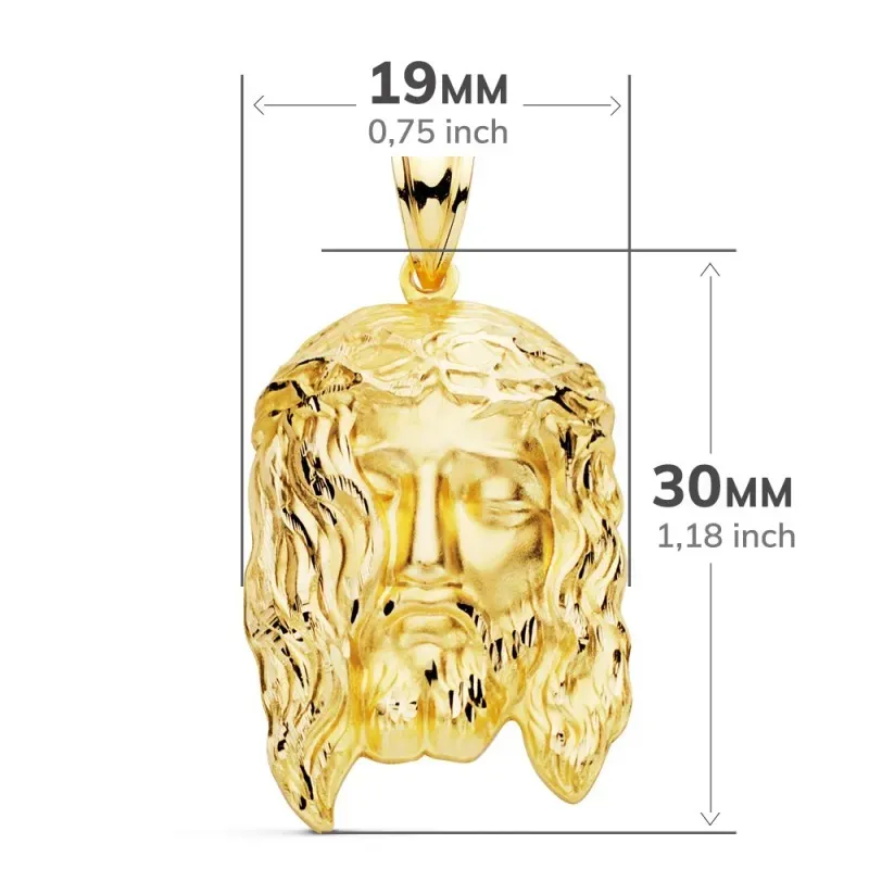Cabeza Cristo Colgante Oro 9k unisex 30 mm.. Grabación incluida en el