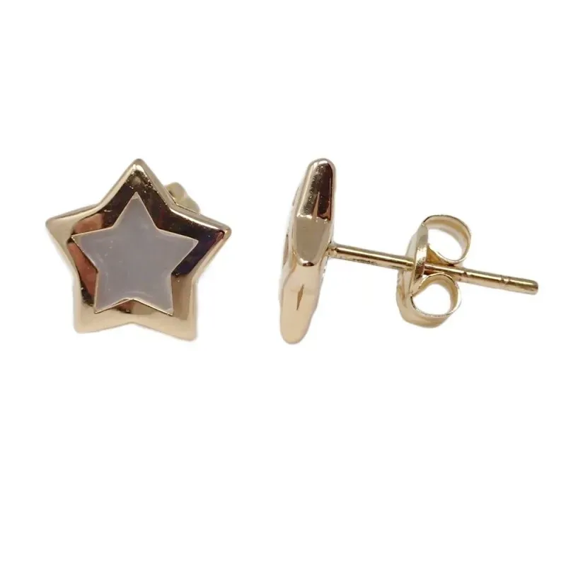 Pendientes oro 18k estrella 9mm. centro nácar borde liso cierre presión