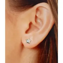 Pendientes oro 18k estrella 9mm. centro nácar borde liso cierre presión