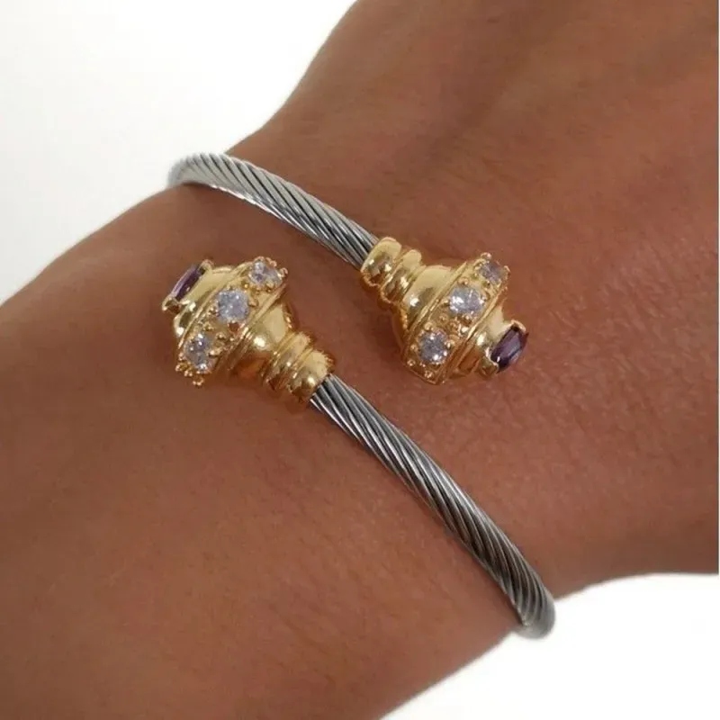 Pulsera Brazalete Plata Ley 925m combinada acero 50 mm. diámetro deta