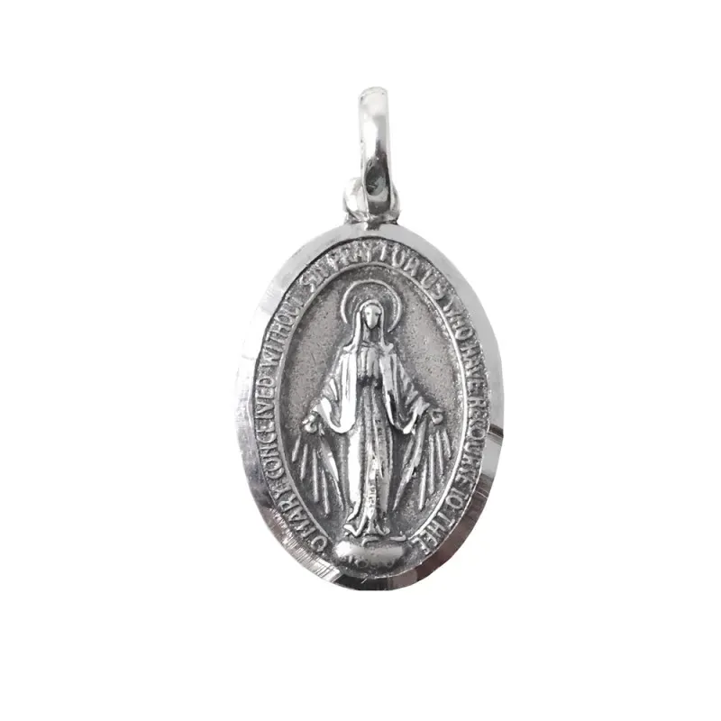 Virgen Milagrosa medalla plata Ley 925m. unisex 25 mm. ovalada traser