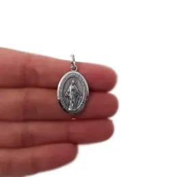 Virgen Milagrosa medalla plata Ley 925m. unisex 25 mm. ovalada traser