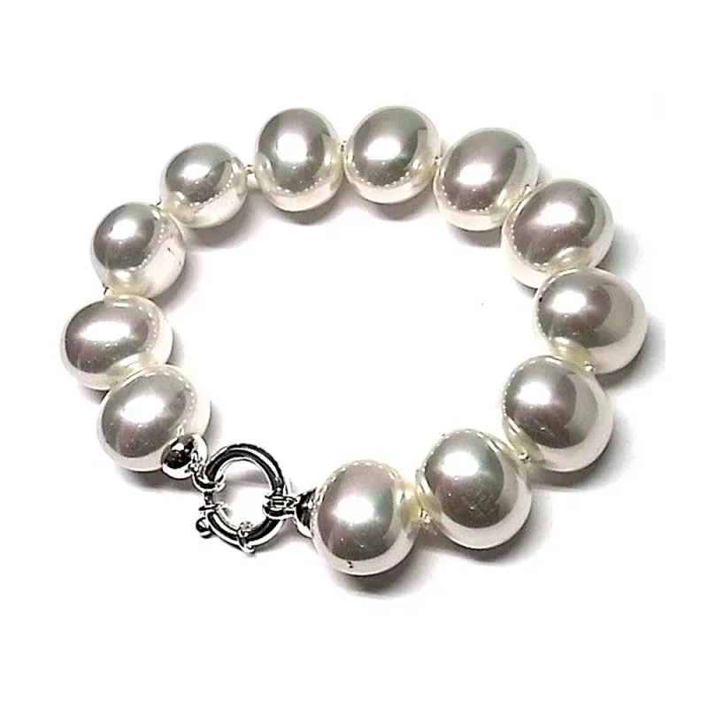 Pulsera plata ley 925m perlas shell tamaño grande [AA9951]