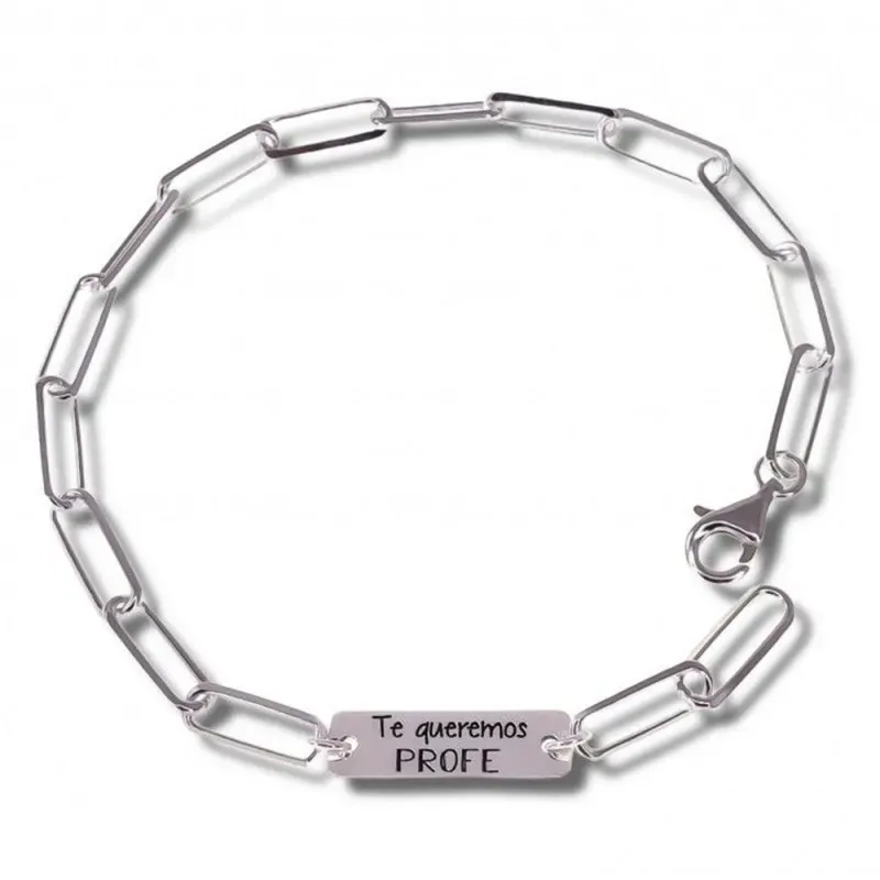 Pulsera plata Ley 925m unisex 21.5 cm. cadena forzada alargada chapa