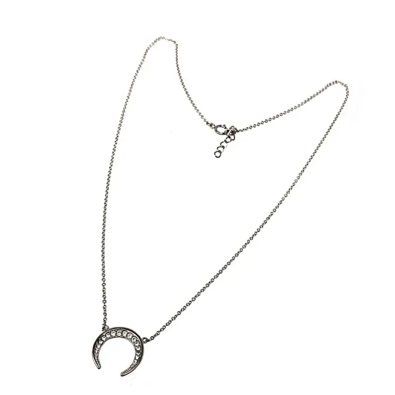 Gargantilla plata Ley 925m mujer cadena 45cm. rolo luna invertida cuernos centro circonitas reasa