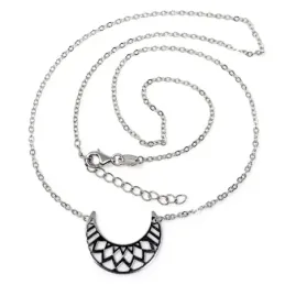 Gargantilla plata Ley 925m mujer 41cm. rodiada luna invertida azteca centro calado rombos mosquetón