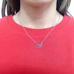 Gargantilla plata Ley 925m mujer 41cm. rodiada luna invertida azteca centro calado rombos mosquetón