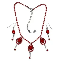 Juego metal rodiado gargantilla pendientes piedra roja [AB9069]