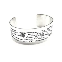 Brazalete plata Ley 925m personalizado muñecos niños niñas detalles lápiz regla oxidados
