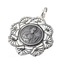 Medalla plata ley 925m San Judas Tadeo 34mm. cerco flecos mujer [AC1656]