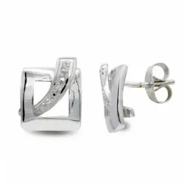 Pendientes oro blanco 18k mujer cuadrados calados combinados forma ci