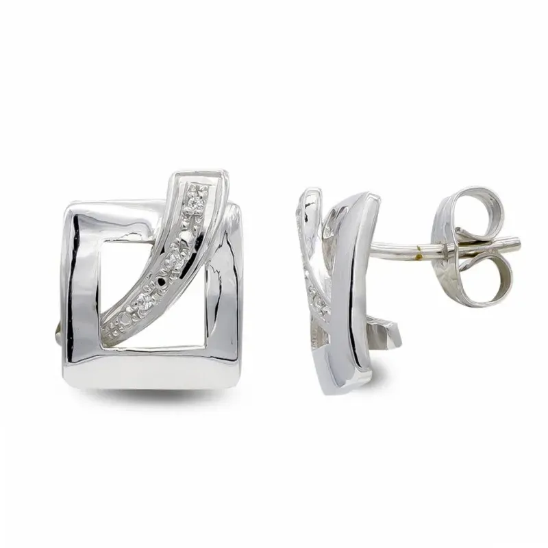 Pendientes oro blanco 18k mujer cuadrados calados combinados forma ci