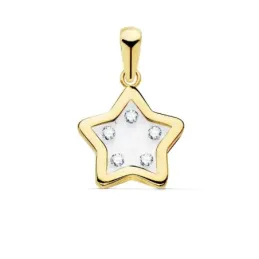 Colgante oro 18k estrella airshine 11mm. fondo membrana transparente circonitas cerco liso