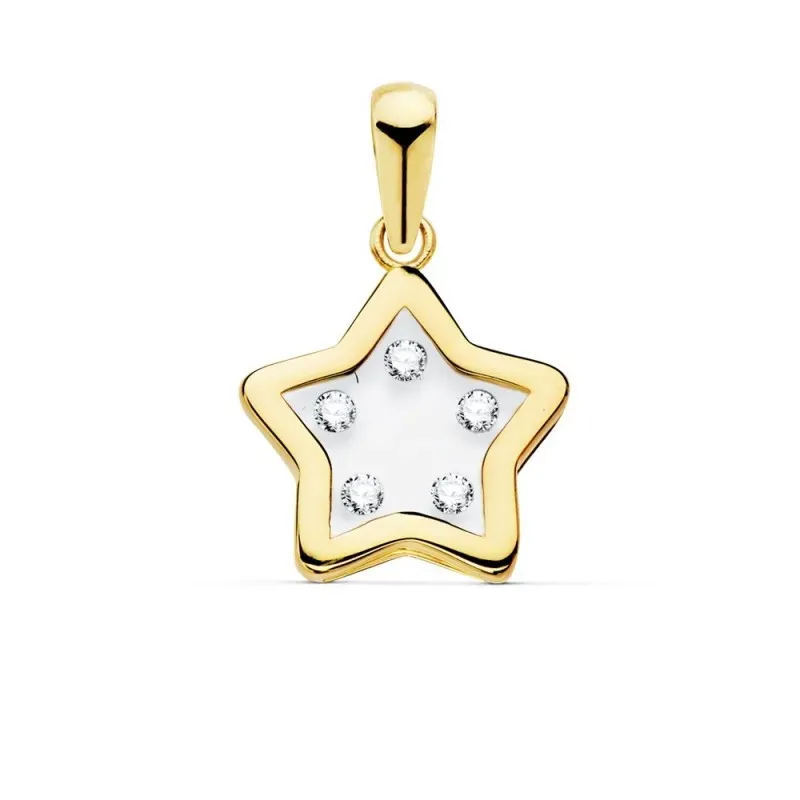 Colgante oro 18k estrella airshine 11mm. fondo membrana transparente circonitas cerco liso