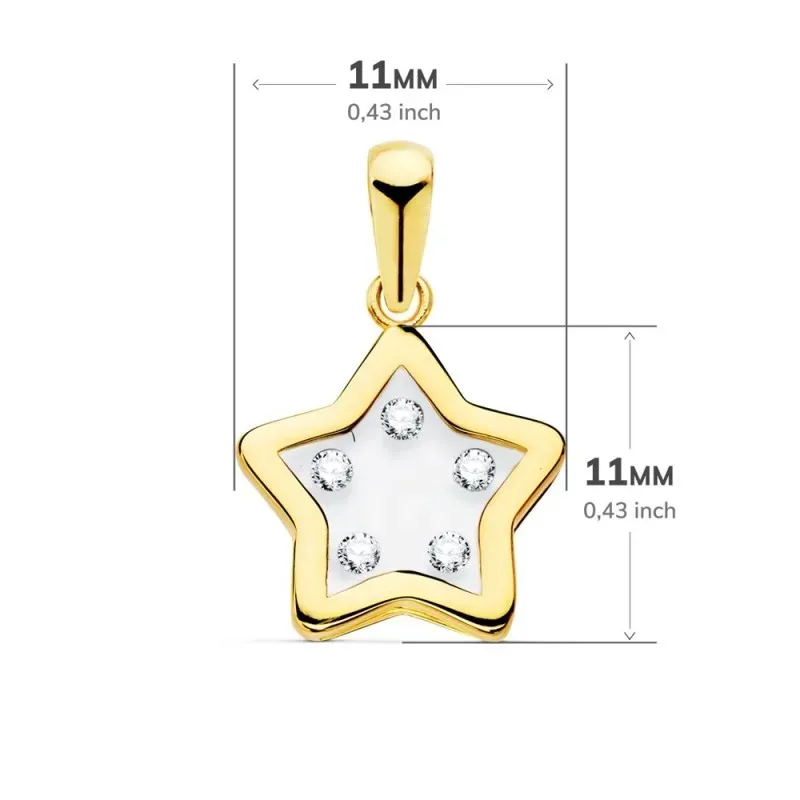 Colgante oro 18k estrella airshine 11mm. fondo membrana transparente circonitas cerco liso