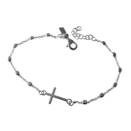 Pulsera plata Ley 925m cadena combinada 17cm. centro cruz lisa cierre mosquetón