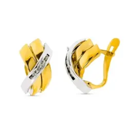 Pendientes oro bicolor 9k mujer bandas combinadas circonitas lisas