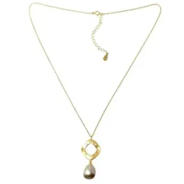 Gargantilla plata Ley 925m chapada oro 40.5cm. colgante matizado detalle circonitas perla cultivada