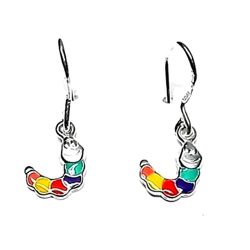 Pendientes plata ley 925m gusanito esmaltado multicolor [AB0598]