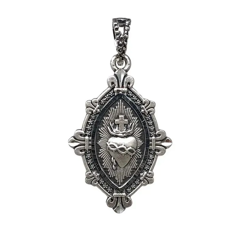 Medalla plata Ley 925m. maciza Corazón de Jesús 22mm. DETENTE unisex