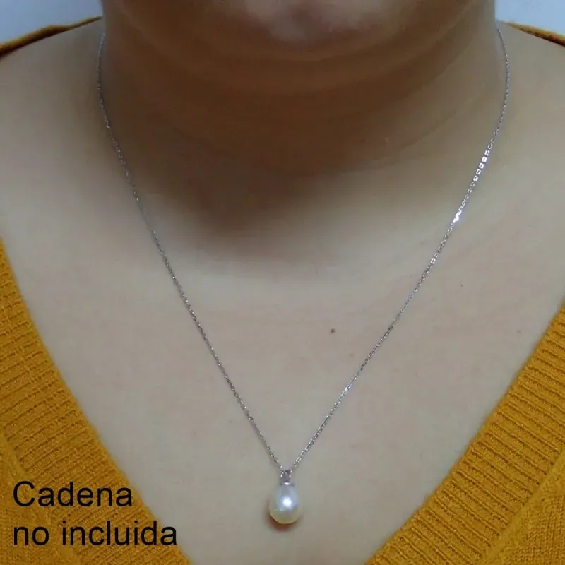 Colgante Oro Blanco 18k modelo Daniela (1 perla cultivada perilla 10,00mm.)