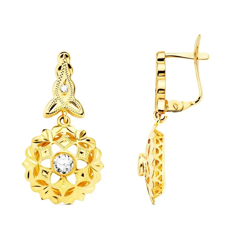 Pendientes oro 18k mujer 22 mm. cubanas circonitas